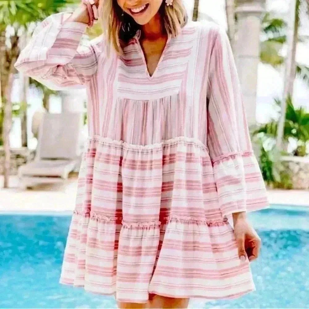 Entro Women’s Pink and White Dress (P15)